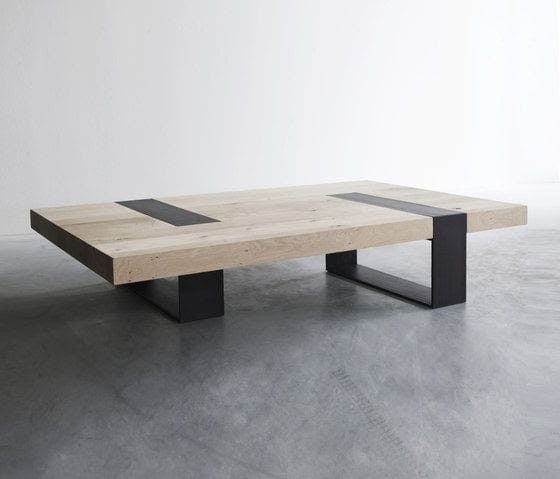 Măsuță de cafea din stejar masiv cu inserții metalice 110x50 cm blat 5 cm design modern ATP Wood