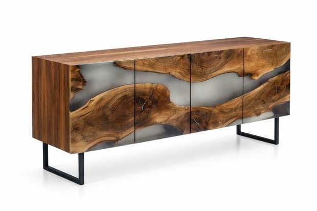 Comodă din lemn masiv cu rășină epoxidică mobilier premium living design statement ATP Wood