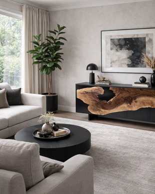 Comodă din lemn masiv cu rășină epoxidică și finisaj negru  mobilier premium living  ATP Wood