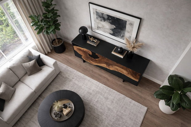 Comodă din lemn masiv cu rășină epoxidică și finisaj negru mobilier premium living ATP Wood