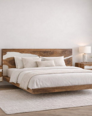 Noptieră din lemn masiv cu rășină epoxidică albă  design modern  ATP Wood