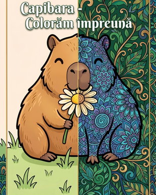 capibara: colorăm împreună  carte colorat kawaii mandala, copii și adulți, cadou creativ, A4