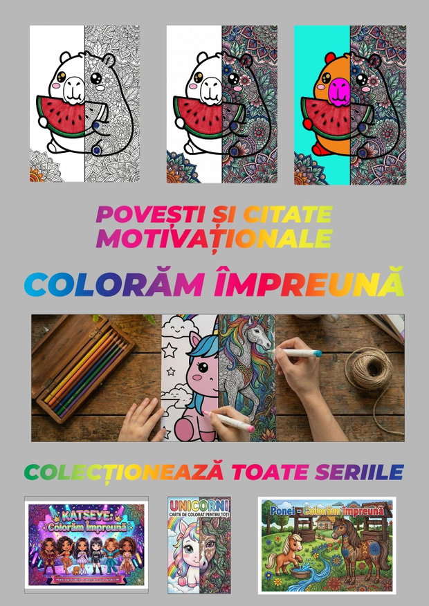 capibara: colorăm împreună carte colorat kawaii mandala, copii și adulți, cadou creativ, A4