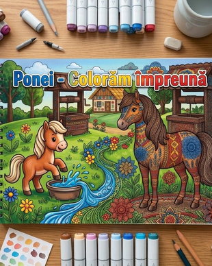 ponei: colorăm împreună  carte colorat kawaii mandala motive românești, copii și adulți, A4