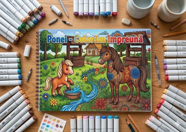 ponei: colorăm împreună carte colorat kawaii mandala motive românești, copii și adulți, A4