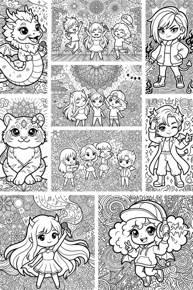 K-Pop D-Hunters: colorăm împreună carte de colorat kawaii & zentangle pentru copii și adulți