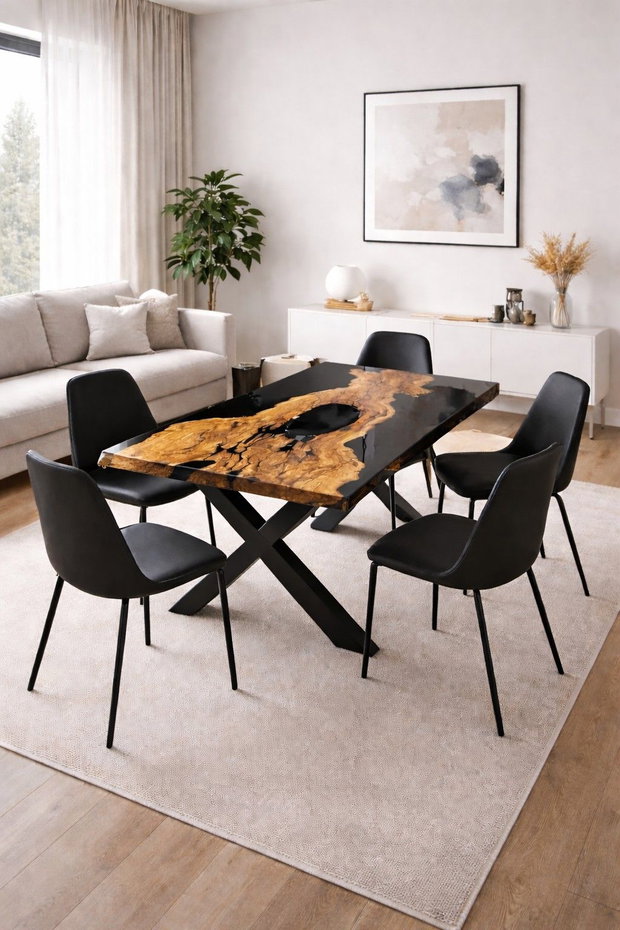Masă rășină epoxidică cu inserie de maslin - design unic - ATP Wood