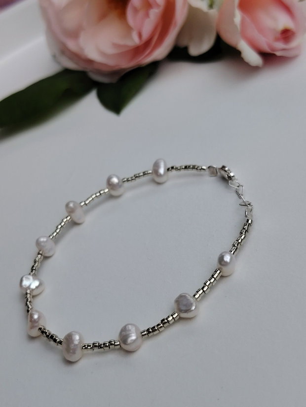 Set brățară și colier perle cultură, Miyuki și Argint (titlu 925)