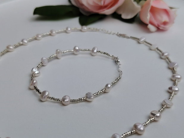 Set brățară și colier perle cultură, Miyuki și Argint (titlu 925)