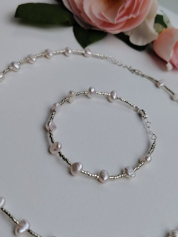 Set brățară și colier perle cultură, Miyuki și Argint (titlu 925)
