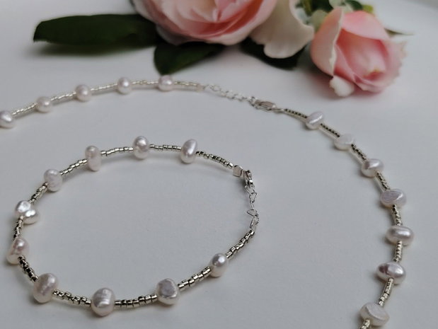 Set brățară și colier perle cultură, Miyuki și Argint (titlu 925)