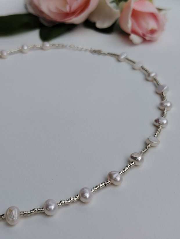Set brățară și colier perle cultură, Miyuki și Argint (titlu 925)