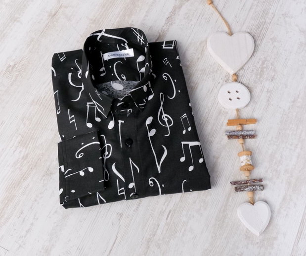 Camasa Barbati Neagra cu Note Muzicale