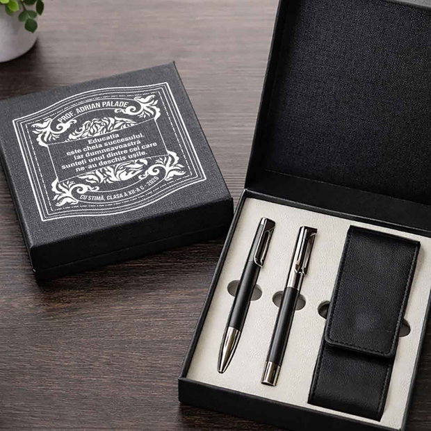 Cadou pentru Profesor Set stilou + pix + etui în cutie personalizată