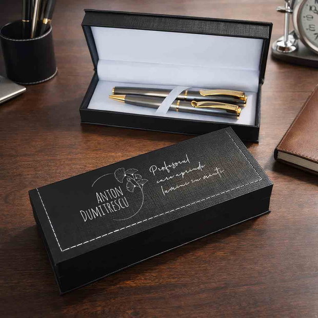 Set Stilou și Pix Premium în Cutie Personalizată Cadou pentru Profesor