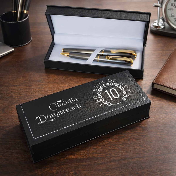 Cadou pentru Profesor Set Stilou și Pix Premium în Cutie Personalizată
