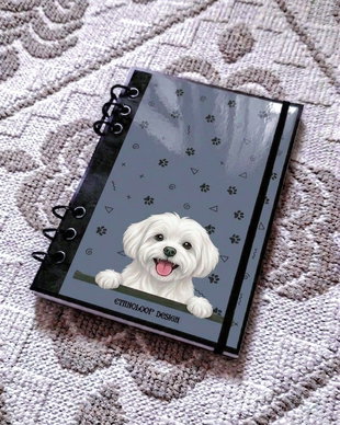 Caiet Mecanic A5 cu Refill Rezerve Foi - Curiosul Bichon Maltez cu Blana Scurta v9 (Gri Cenusiu)