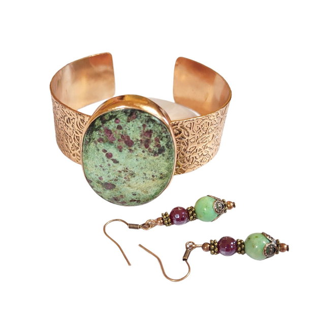 Set bratara si cercei cupru cu Ruby in Fuchsit, unicat, 3936