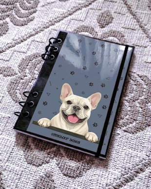 Caiet Mecanic A5 cu Refill Rezerve Foi - Curiosul Buldog Francez Crem v9 (Gri Cenusiu)
