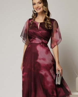 Rochie midi de ocazie in degrade magenta din voal fin
