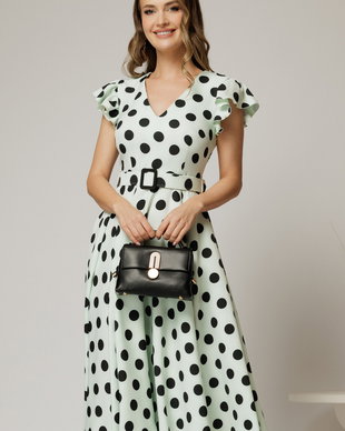 Rochie DY Fashion bleu menta cu buline si curea in talie