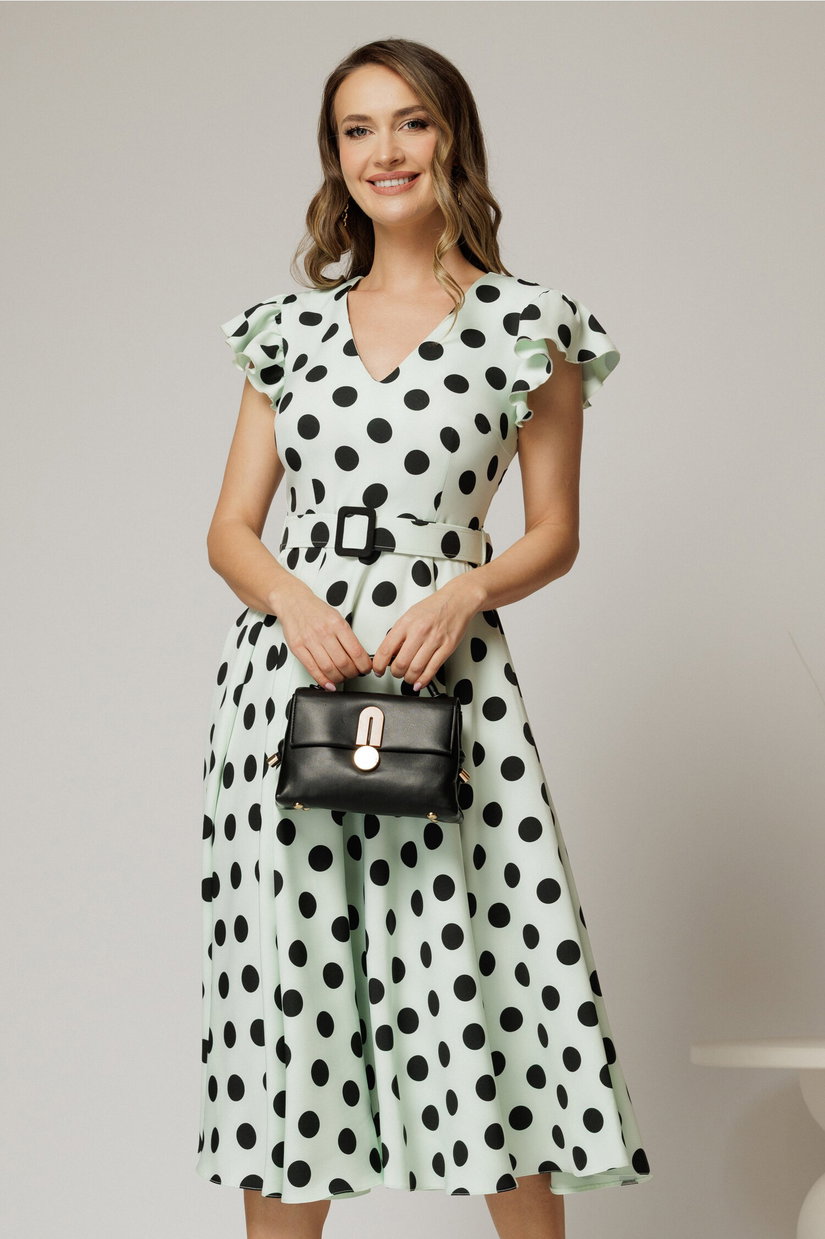 Rochie DY Fashion bleu menta cu buline si curea in talie