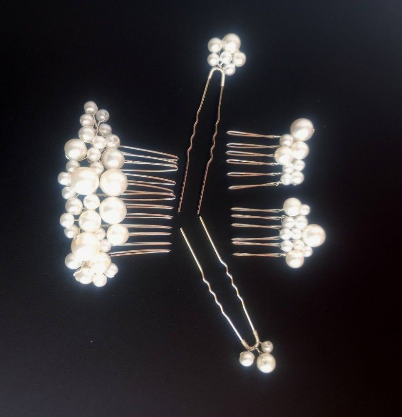 set mireasa accesorii pentru par cu perle albe