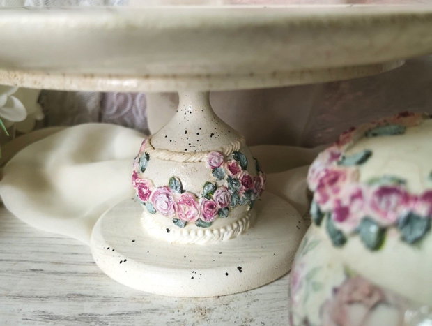 Set decorativ handmade Grădină de Trandafiri cutie și platou vintage shabby chic