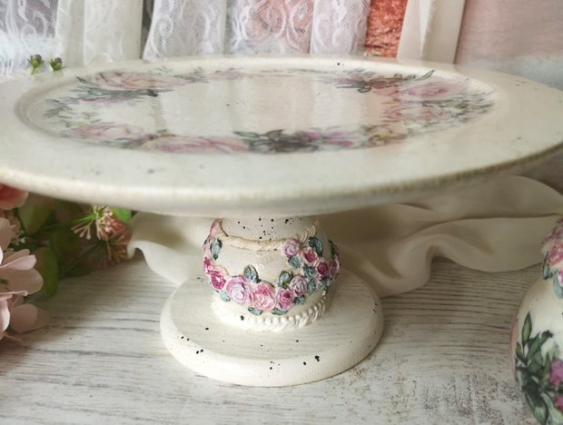 Set decorativ handmade Grădină de Trandafiri cutie și platou vintage shabby chic