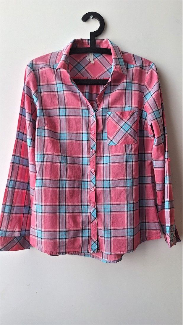 Camasa carouri roz cu turcoaz