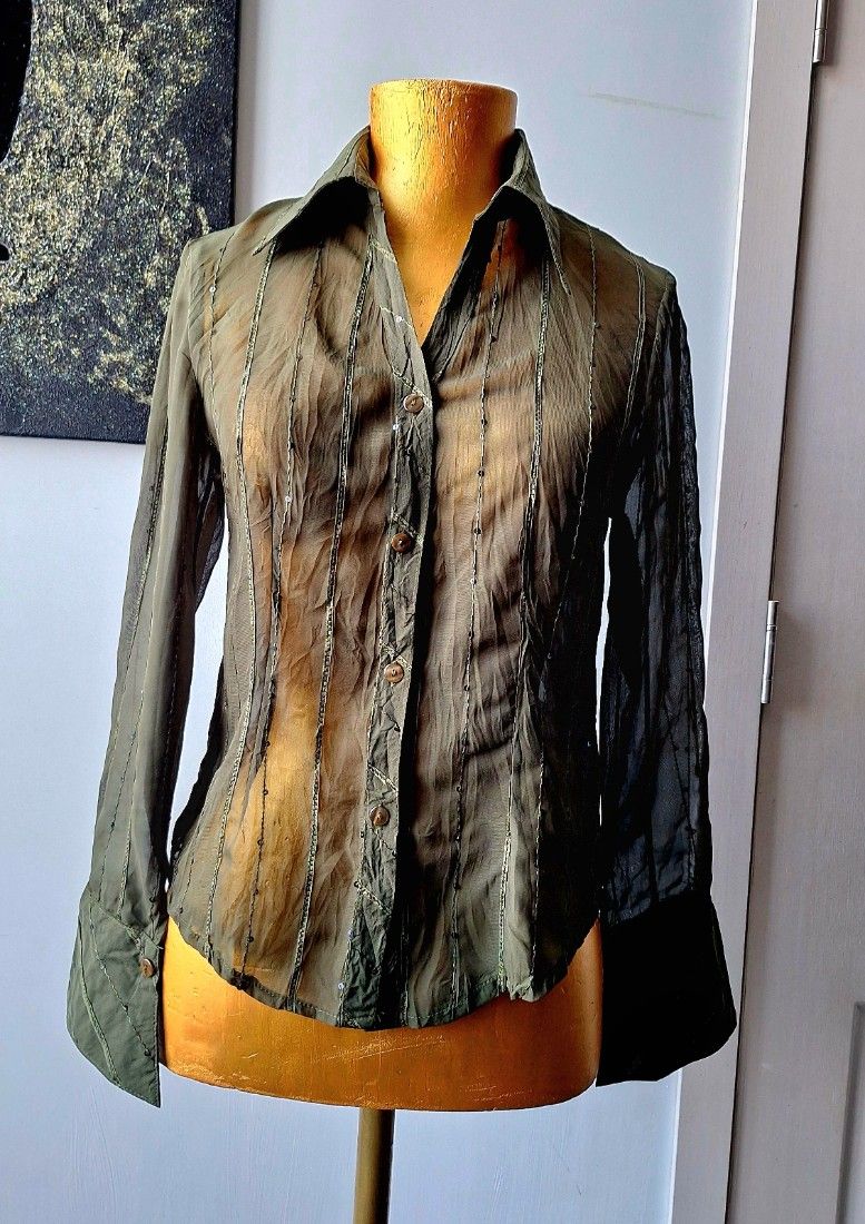 Camasa eleganta khaki cu insertii de paiete