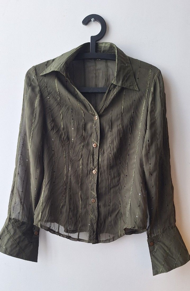 Camasa eleganta khaki cu insertii de paiete