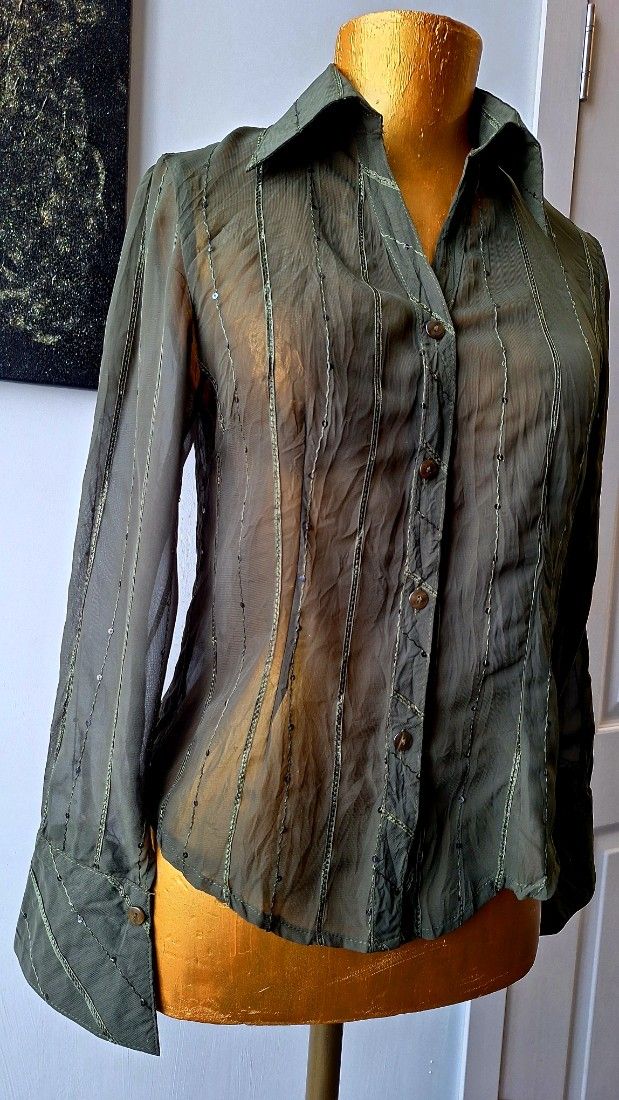 Camasa eleganta khaki cu insertii de paiete