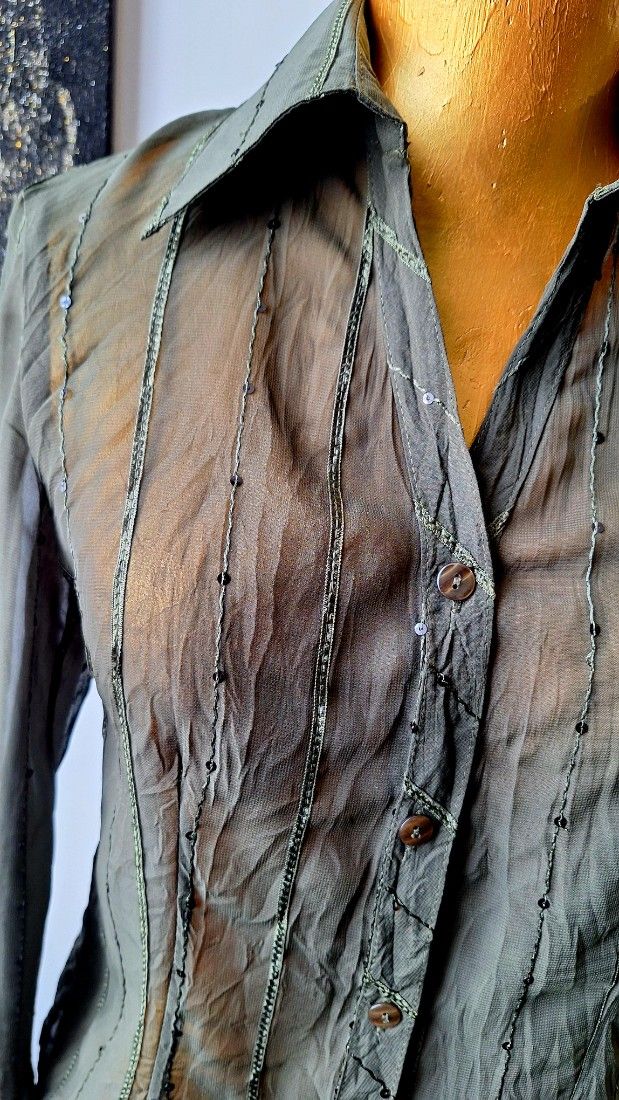 Camasa eleganta khaki cu insertii de paiete