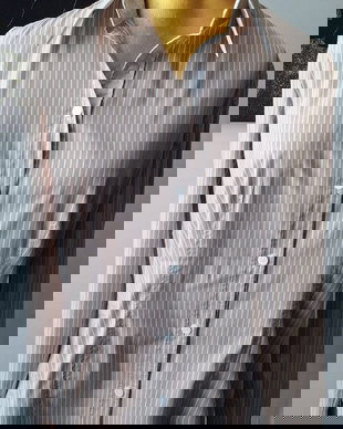 Camasa office bej cu dungi albe