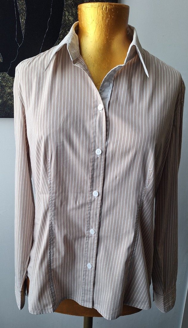 Camasa office bej cu dungi albe