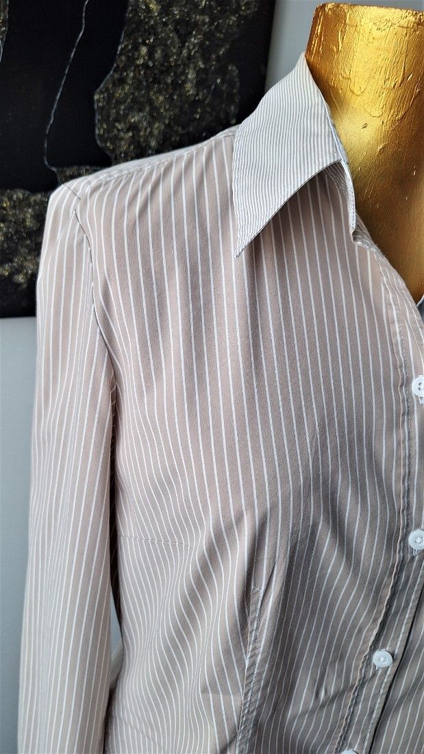 Camasa office bej cu dungi albe