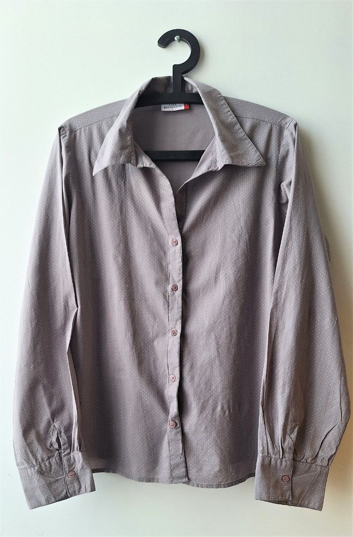 Camasa office/casual, gri cu picatele albe