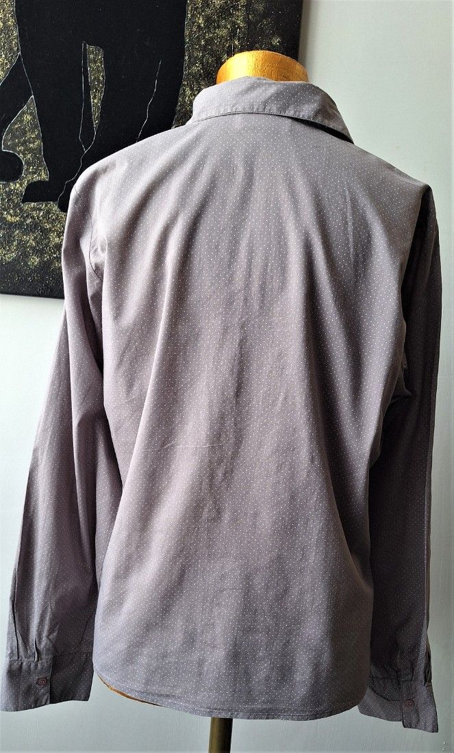 Camasa office/casual, gri cu picatele albe