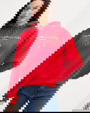 Tommy Hilfiger hanorac cu glugă feminin cu bumbac