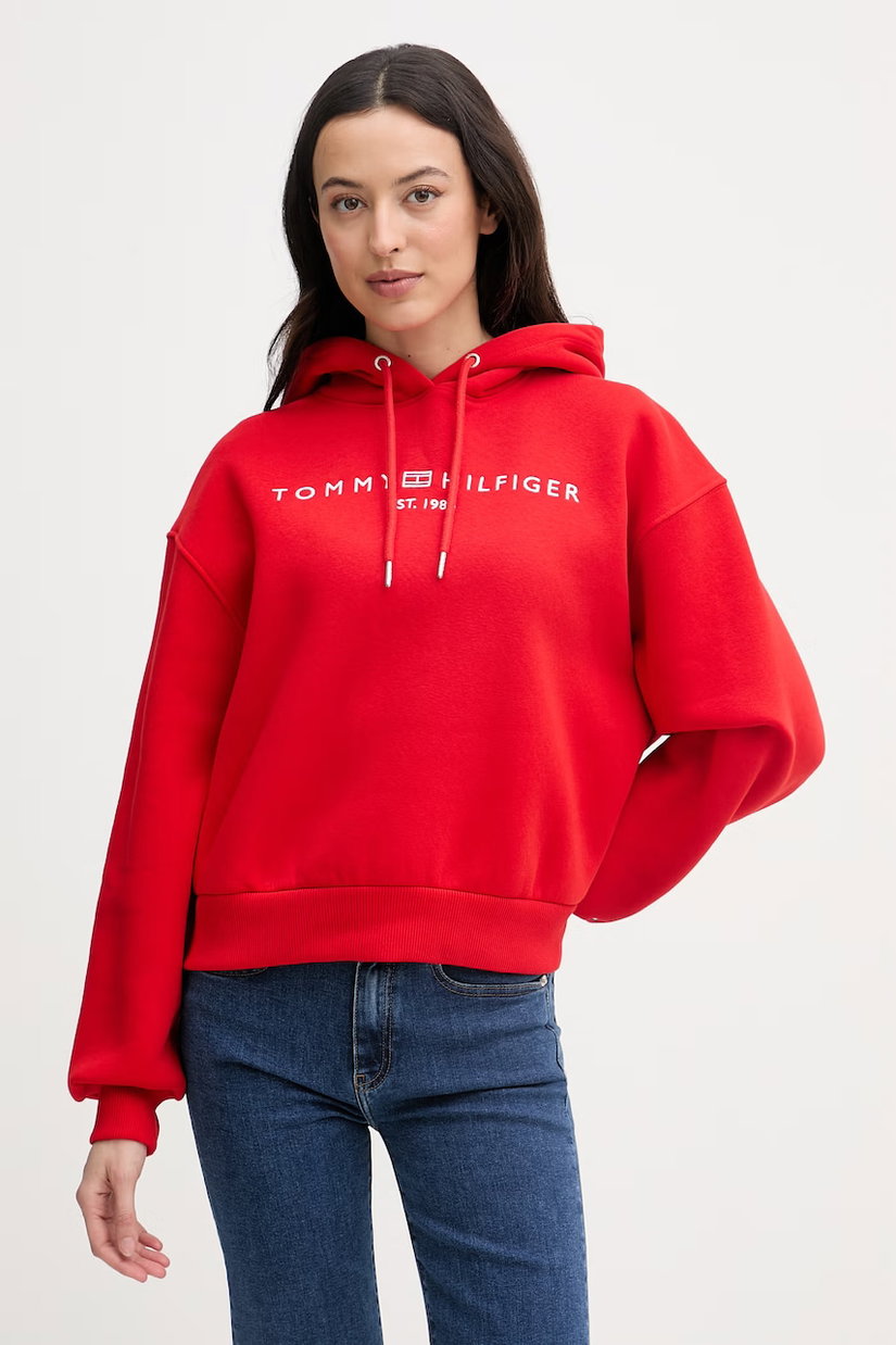 Tommy Hilfiger hanorac cu glugă feminin cu bumbac