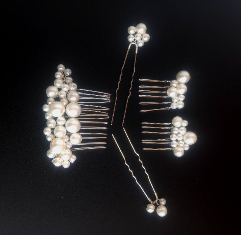 set mireasa accesorii pentru par cu perle albe