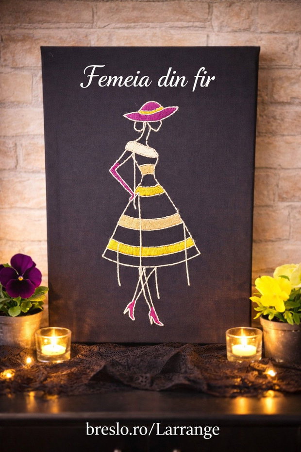 Femeia din fir tablou cusut manual
