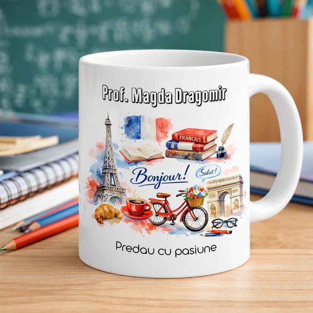 Cană Personalizată cu Nume Profesor de Franceză