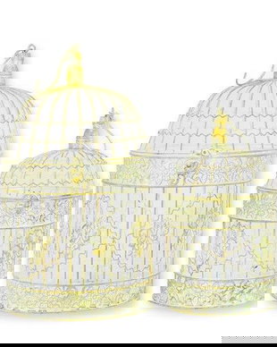 Set doua colivii rotunde din fier forjat antik white