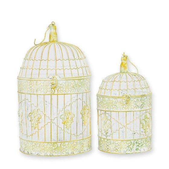 Set doua colivii rotunde din fier forjat antik white