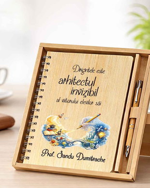 Set Cadou Personalizat Diriginte  Agenda A5 și Pix Bambus