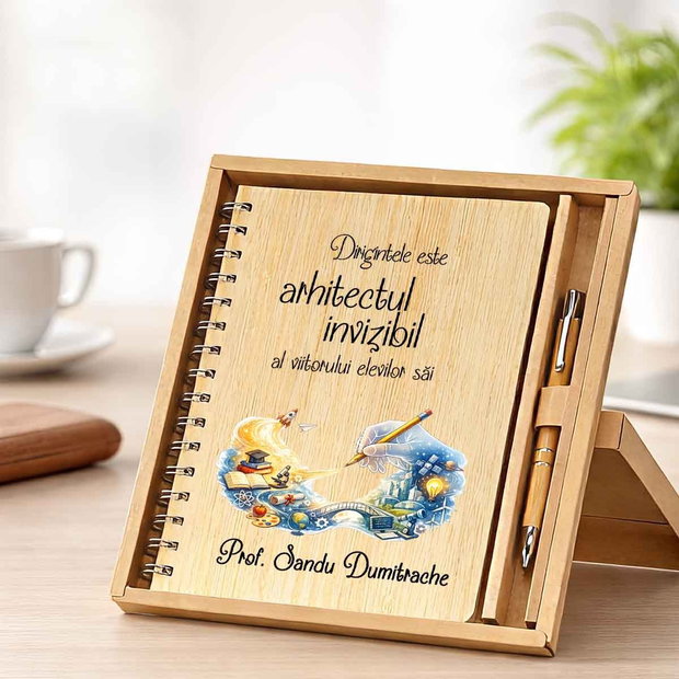 Set Cadou Personalizat Diriginte Agenda A5 și Pix Bambus