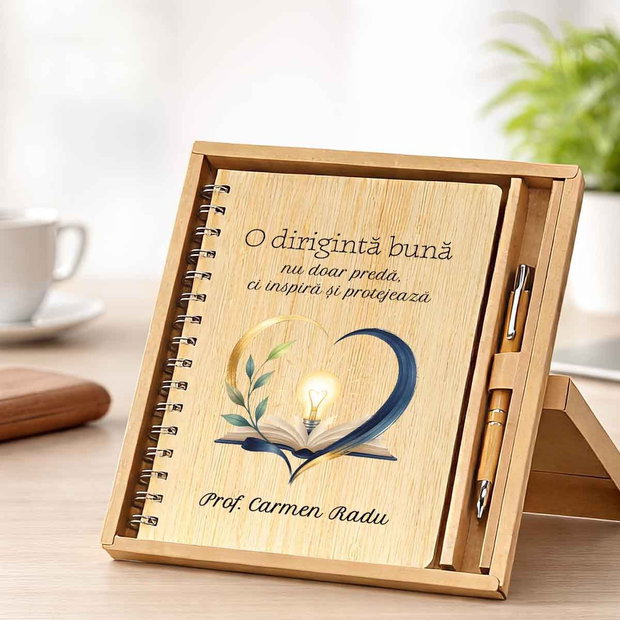 Set Cadou Personalizat Diriginta Agenda și Pix Bambus