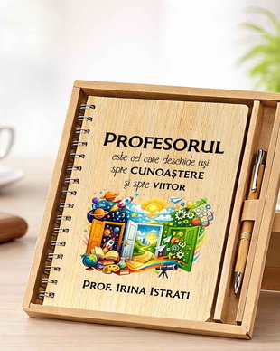 Set Cadou Personalizat Profesor, Agenda și Pix Bambus
